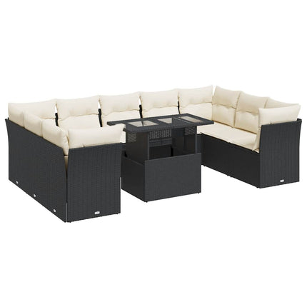 sofasæt til haven 10 dele med hynder polyrattan sort