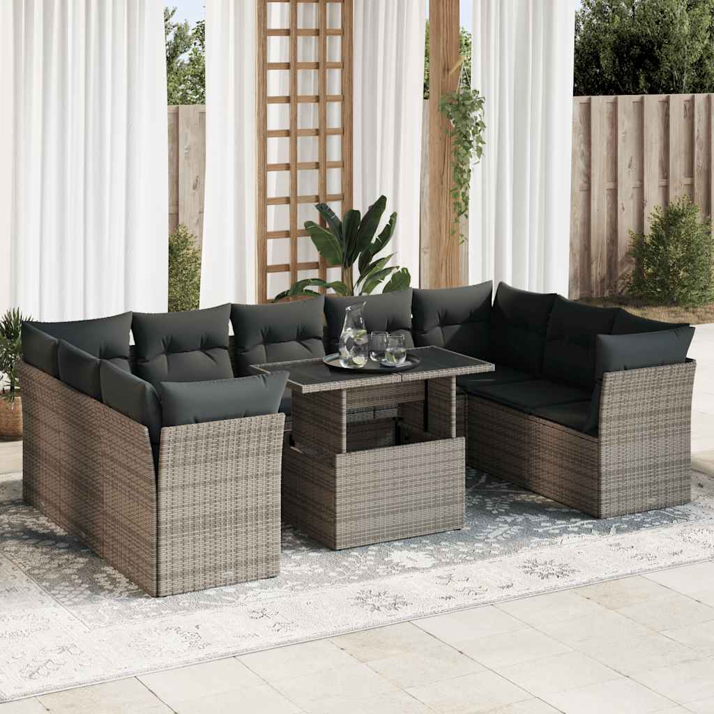 sofasæt til haven 10 dele med hynder polyrattan grå