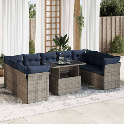 sofasæt til haven 10 dele med hynder polyrattan akacietræ grå