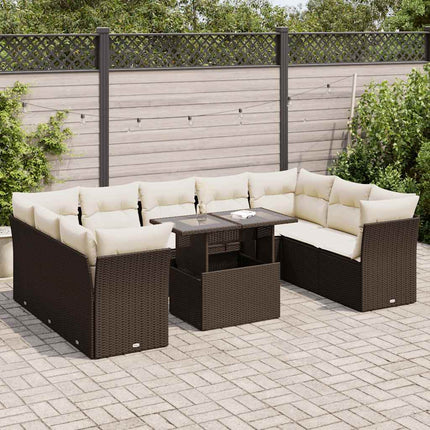 sofasæt til haven 10 dele med hynder polyrattan brun