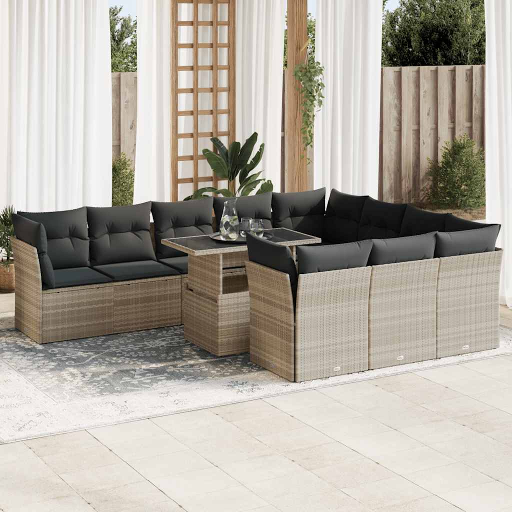 loungesæt til haven 11 dele med hynder polyrattan grå