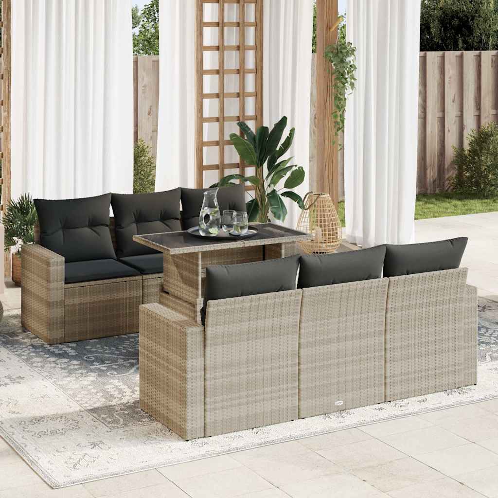 sofasæt til haven 7 dele med hynder polyrattan lysegrå