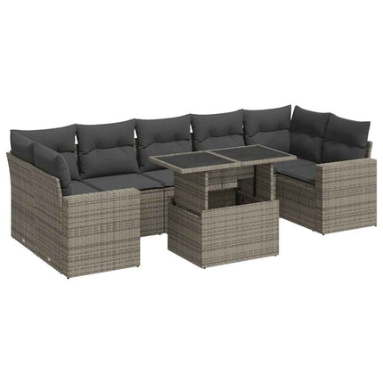 sofasæt til haven 8 dele med hynder polyrattan grå