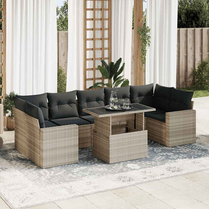sofasæt til haven 8 dele med hynder polyrattan lysegrå