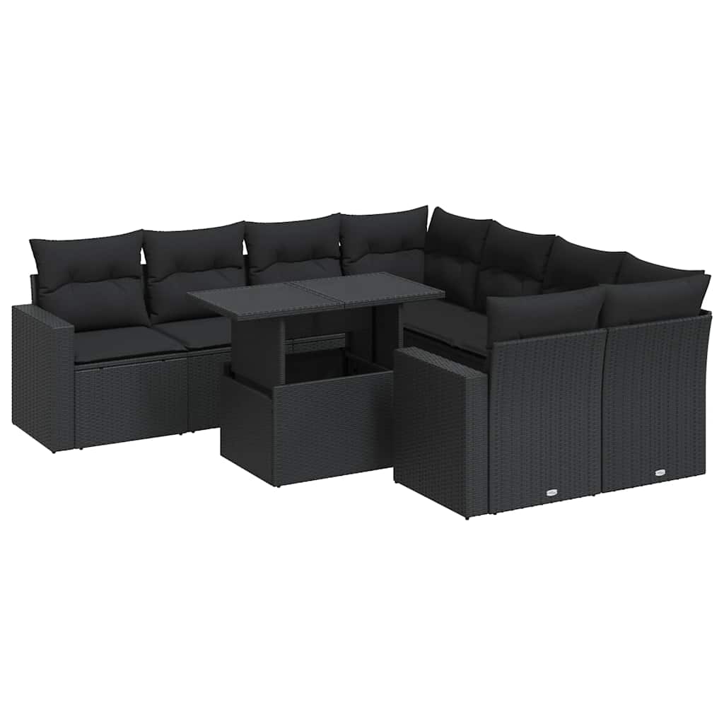 sofasæt til haven 9 dele med hynder polyrattan sort