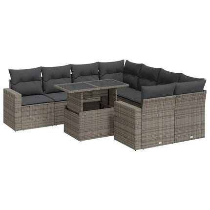 sofasæt til haven 9 dele med hynder polyrattan grå