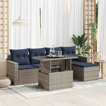sofasæt til haven 6 dele med hynder polyrattan akacietræ grå