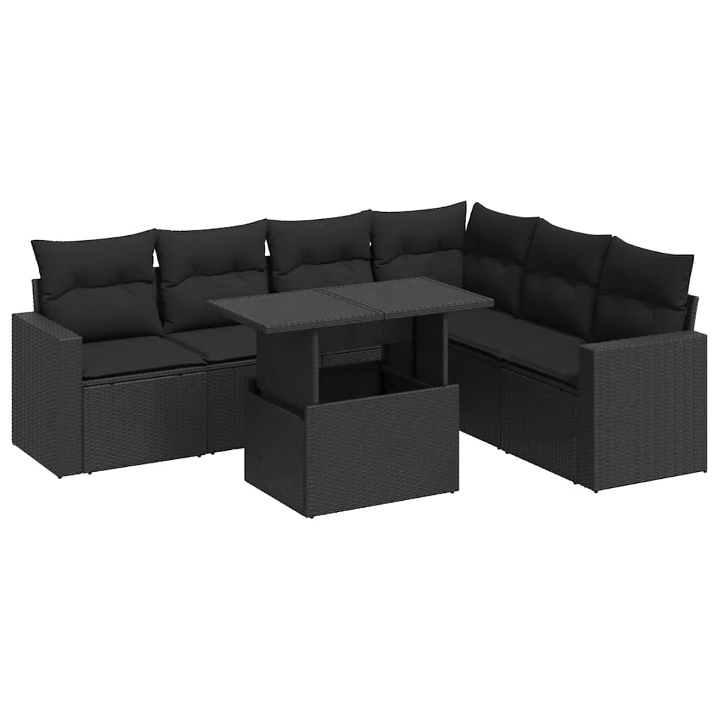 sofasæt til haven 7 dele med hynder polyrattan sort