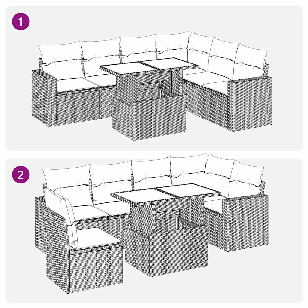 sofasæt til haven 7 dele med hynder polyrattan sort