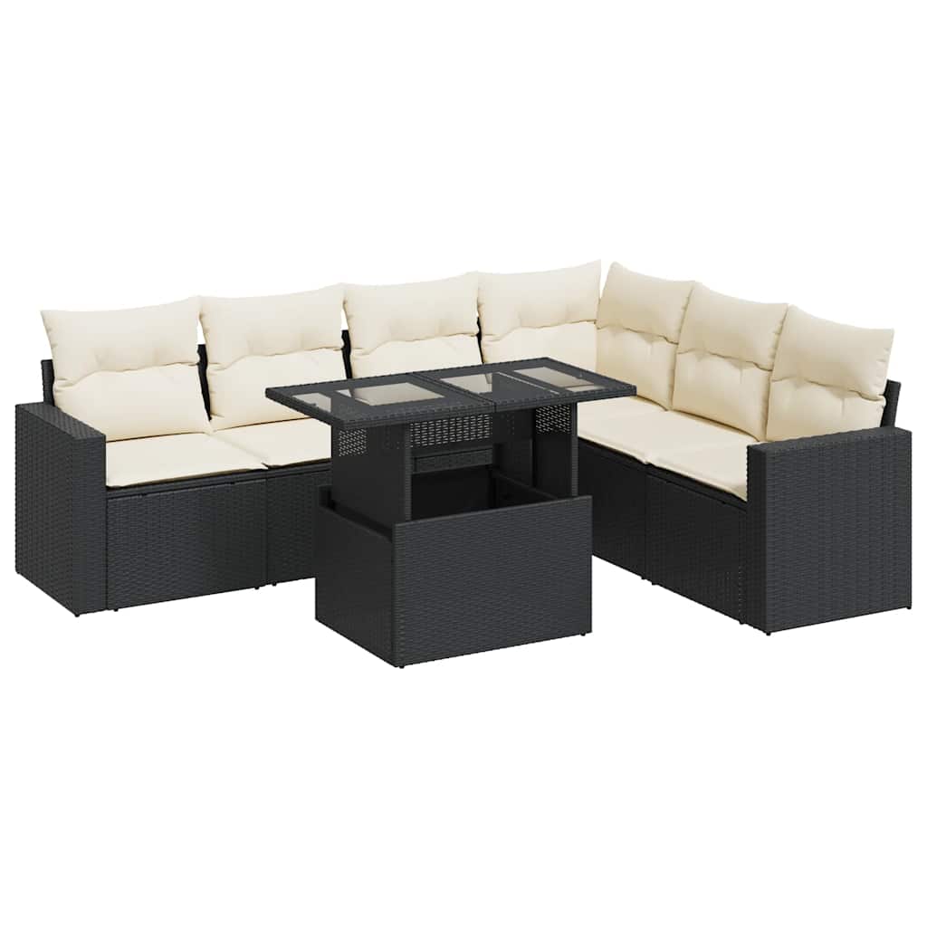 sofasæt til haven 7 dele med hynder polyrattan sort
