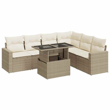 sofasæt til haven 7 dele med hynder polyrattan beige