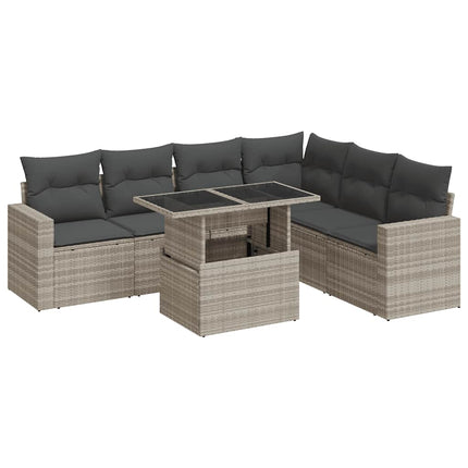 sofasæt til haven 7 dele med hynder polyrattan lysegrå