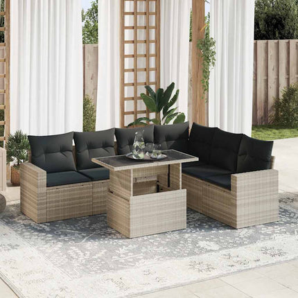 sofasæt til haven 7 dele med hynder polyrattan lysegrå