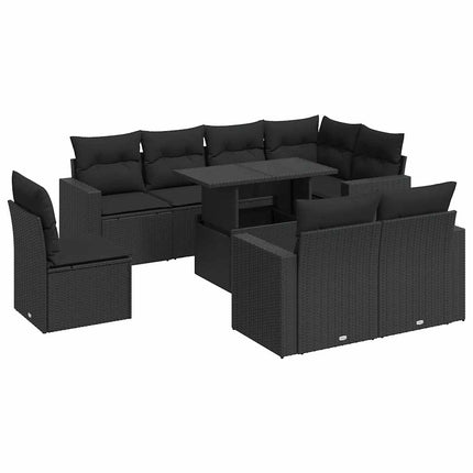 sofasæt til haven 9 dele med hynder polyrattan sort