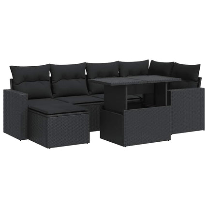 sofasæt til haven 7 dele med hynder polyrattan sort
