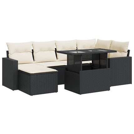 sofasæt til haven 7 dele med hynder polyrattan sort