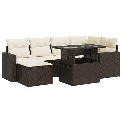 sofasæt til haven 7 dele med hynder polyrattan brun