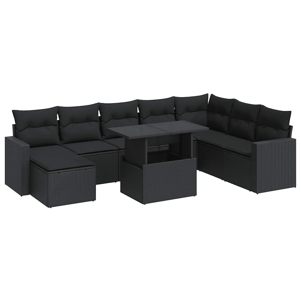 sofasæt til haven 9 dele med hynder polyrattan sort
