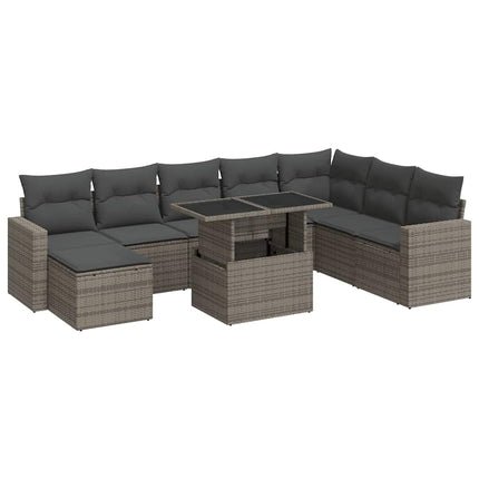 sofasæt til haven 9 dele med hynder polyrattan grå