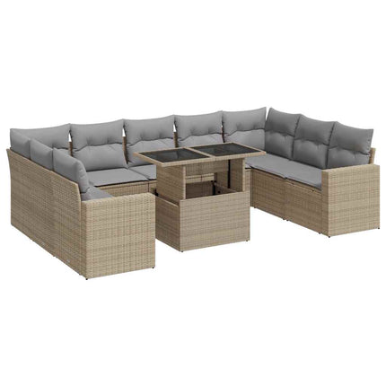 sofasæt til haven 10 dele med hynder polyrattan beige
