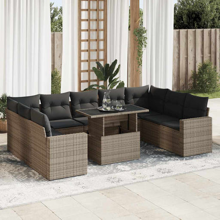 sofasæt til haven 10 dele med hynder polyrattan grå