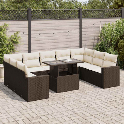 sofasæt til haven 10 dele med hynder polyrattan brun