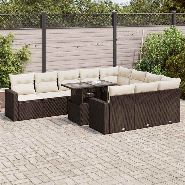 loungesæt til haven 11 dele med hynder polyrattan brun