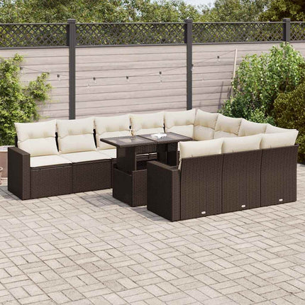 loungesæt til haven 11 dele med hynder polyrattan brun