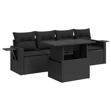 sofasæt til haven 5 dele med hynder polyrattan sort