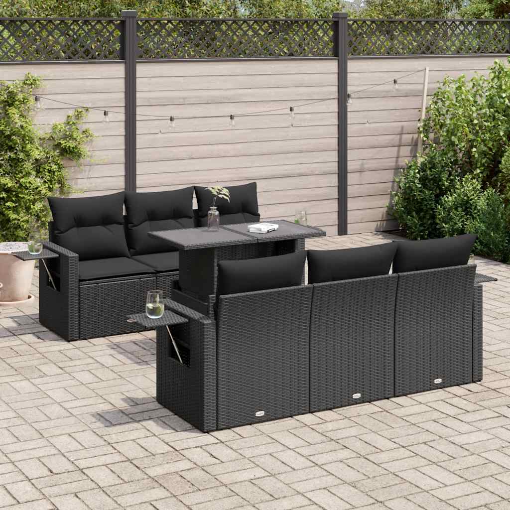 sofasæt til haven 7 dele med hynder polyrattan sort