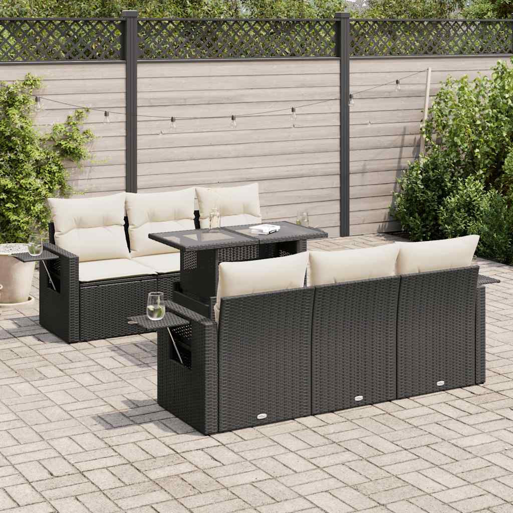 sofasæt til haven 7 dele med hynder polyrattan sort