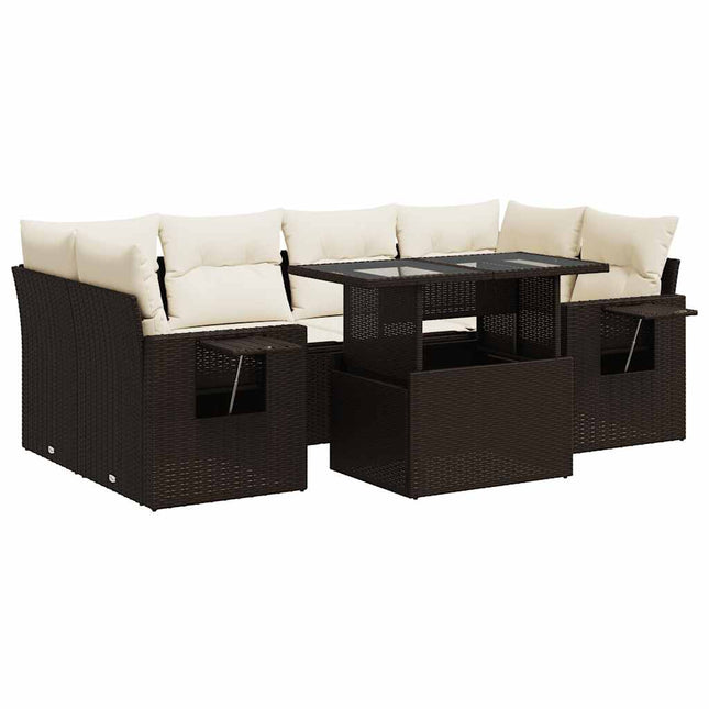 sofasæt til haven 7 dele med hynder polyrattan brun