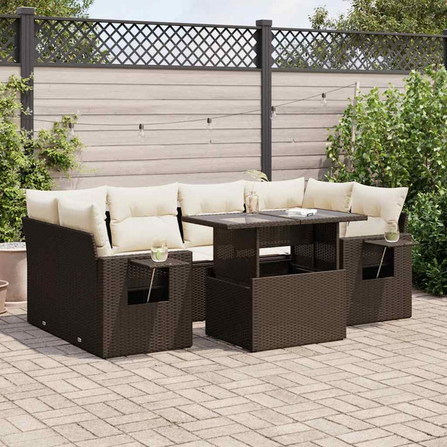 sofasæt til haven 7 dele med hynder polyrattan brun