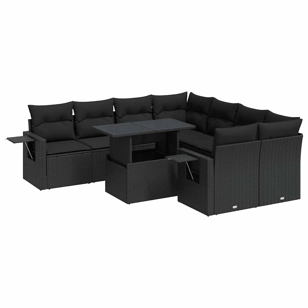 sofasæt til haven 9 dele med hynder polyrattan sort
