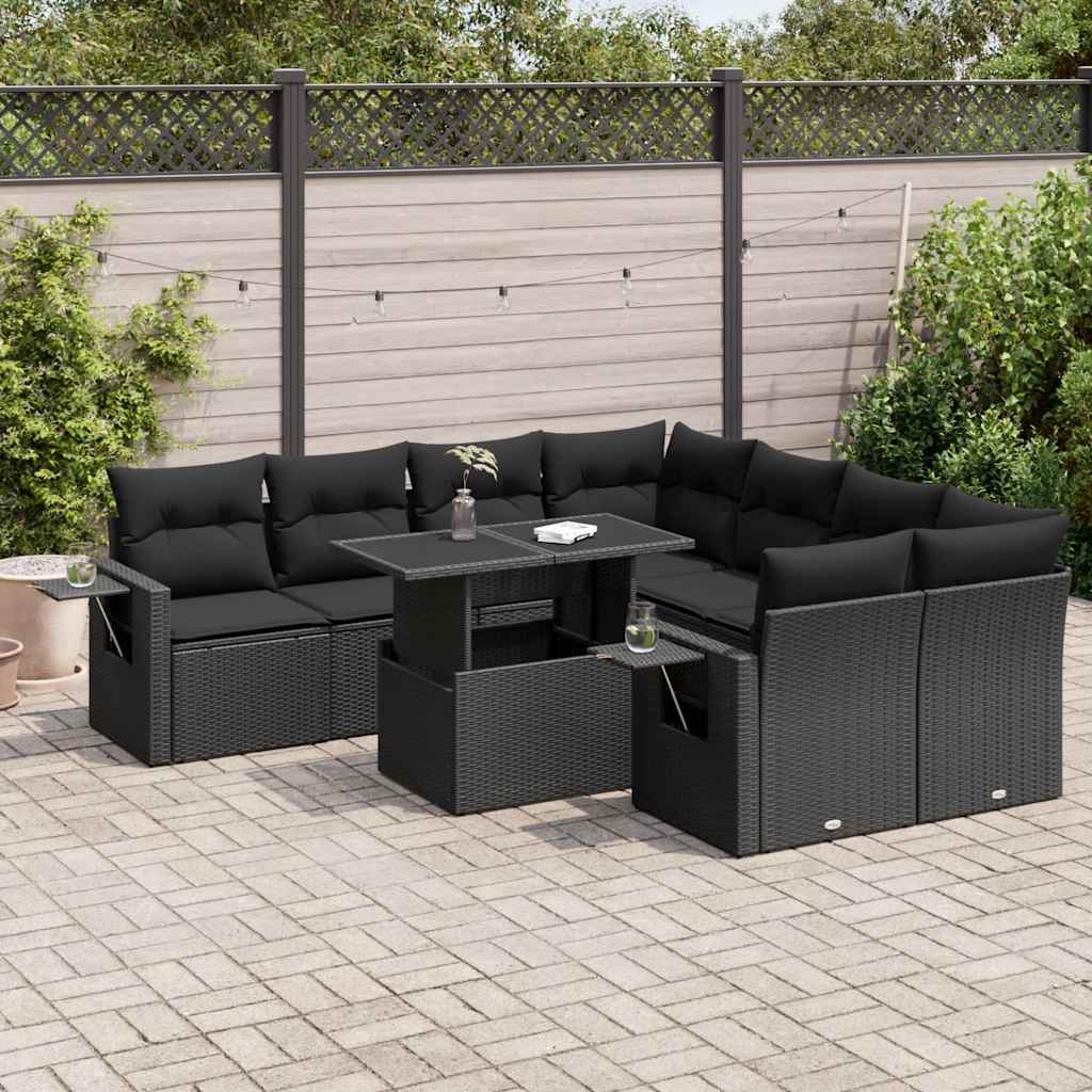 sofasæt til haven 9 dele med hynder polyrattan sort