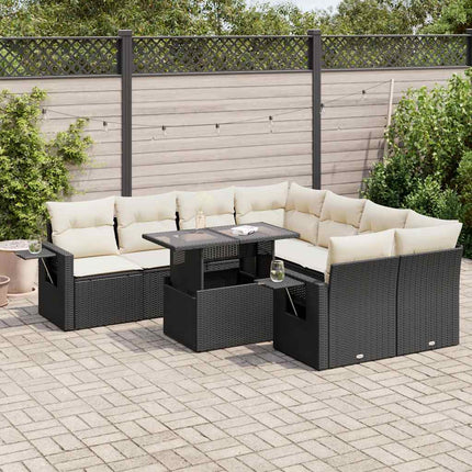 sofasæt til haven 9 dele med hynder polyrattan sort