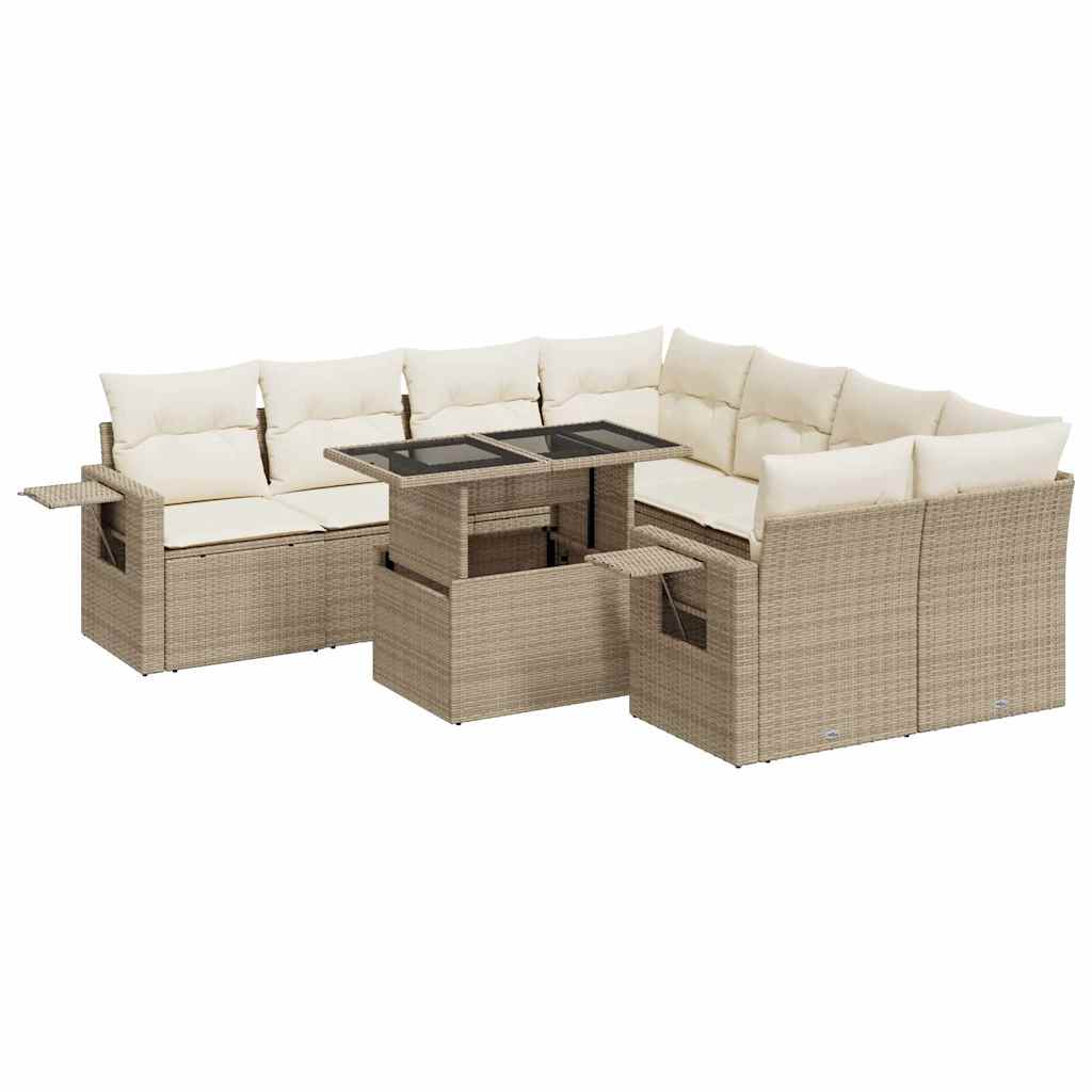 sofasæt til haven 9 dele med hynder polyrattan beige