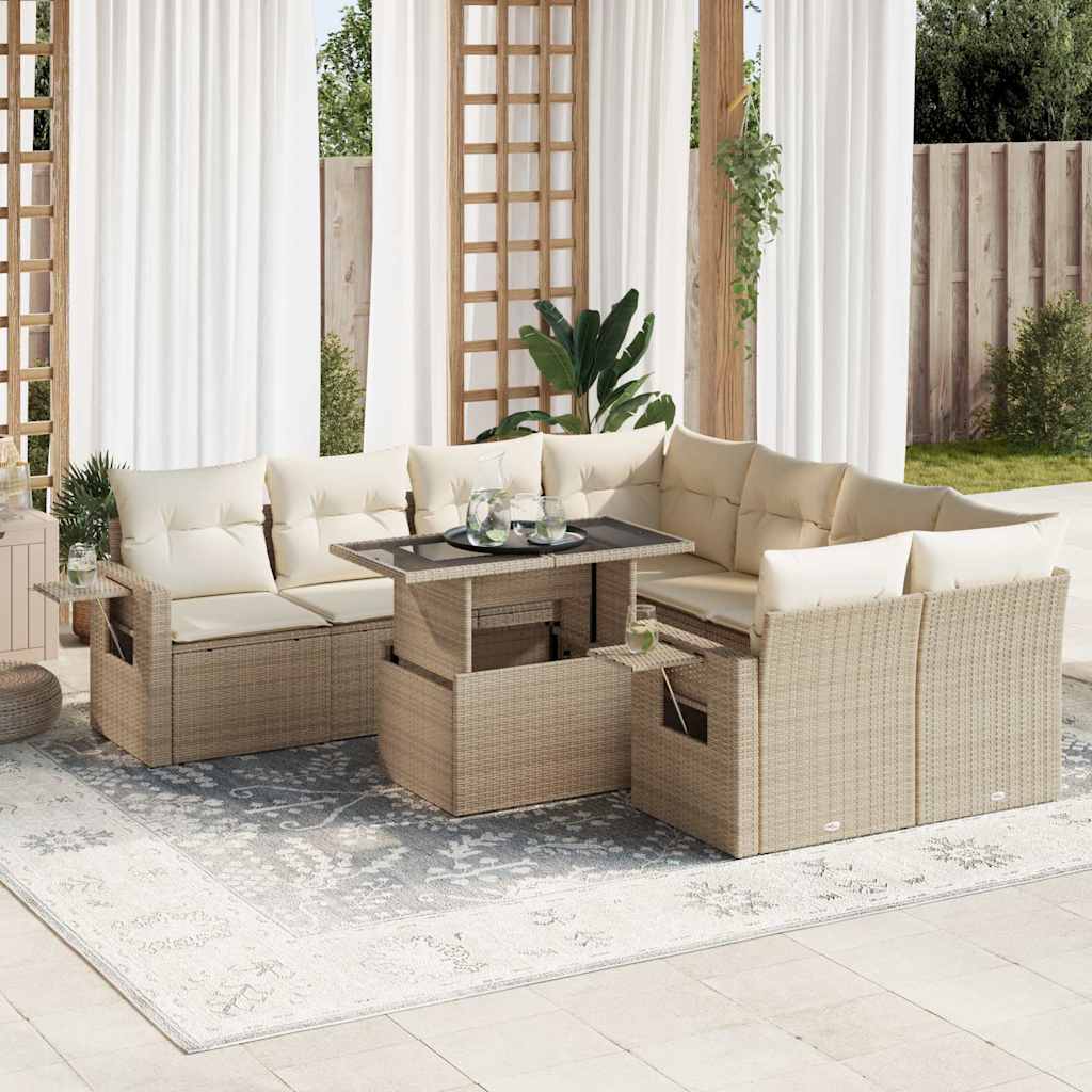 sofasæt til haven 9 dele med hynder polyrattan beige