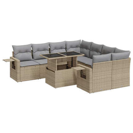 sofasæt til haven 9 dele med hynder polyrattan beige