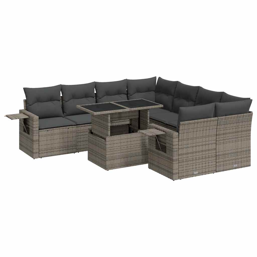 sofasæt til haven 9 dele med hynder polyrattan grå
