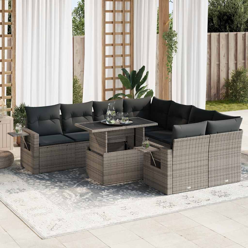 sofasæt til haven 9 dele med hynder polyrattan grå