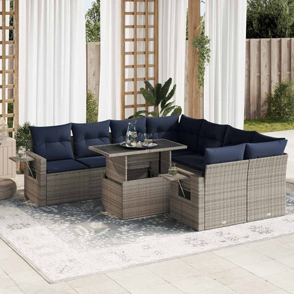 sofasæt til haven 9 dele med hynder polyrattan akacietræ grå
