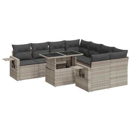 sofasæt til haven 9 dele med hynder polyrattan lysegrå