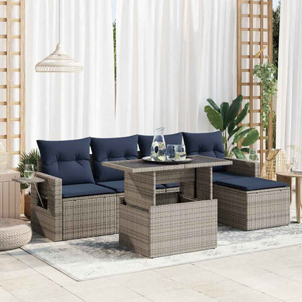 sofasæt til haven 6 dele med hynder polyrattan akacietræ grå