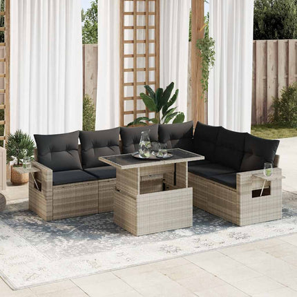 sofasæt til haven 7 dele med hynder polyrattan lysegrå