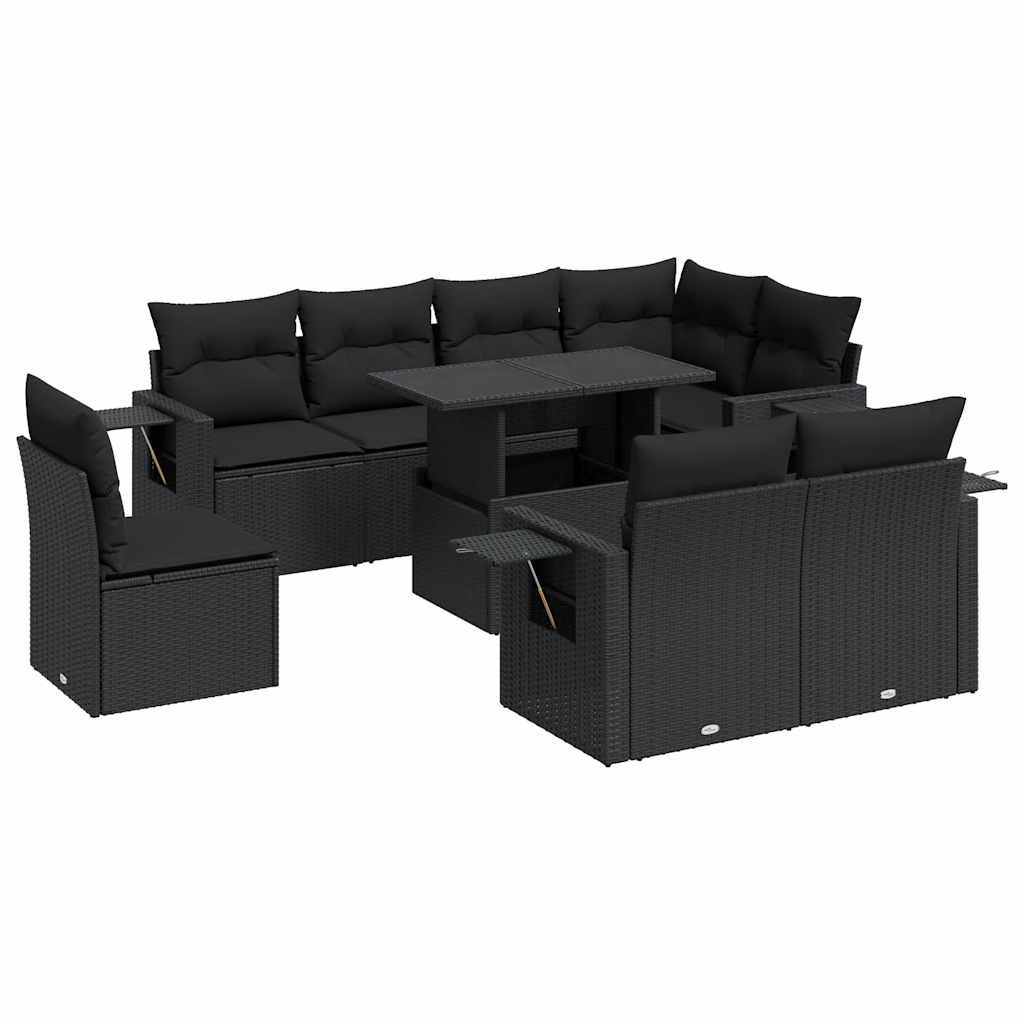 sofasæt til haven 9 dele med hynder polyrattan sort