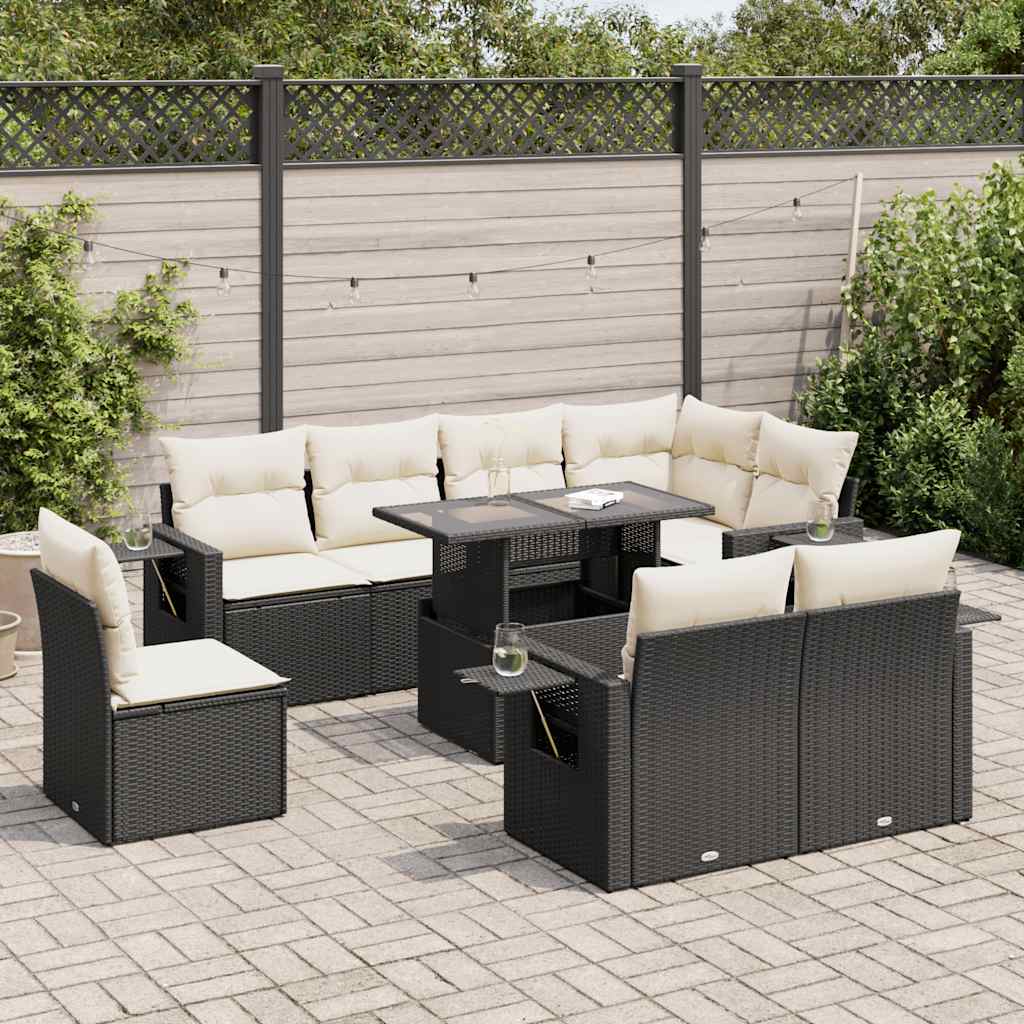 sofasæt til haven 9 dele med hynder polyrattan sort