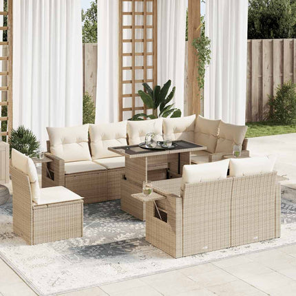 sofasæt til haven 9 dele med hynder polyrattan beige