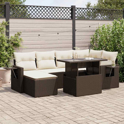 sofasæt til haven 7 dele med hynder polyrattan brun