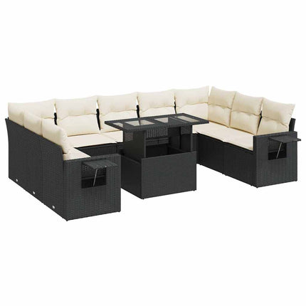sofasæt til haven 10 dele med hynder polyrattan sort